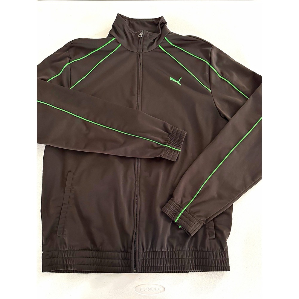 PUMA Sportlifestyle Men's Full-Zip Track Jacket w/ Pockets Black/Green L